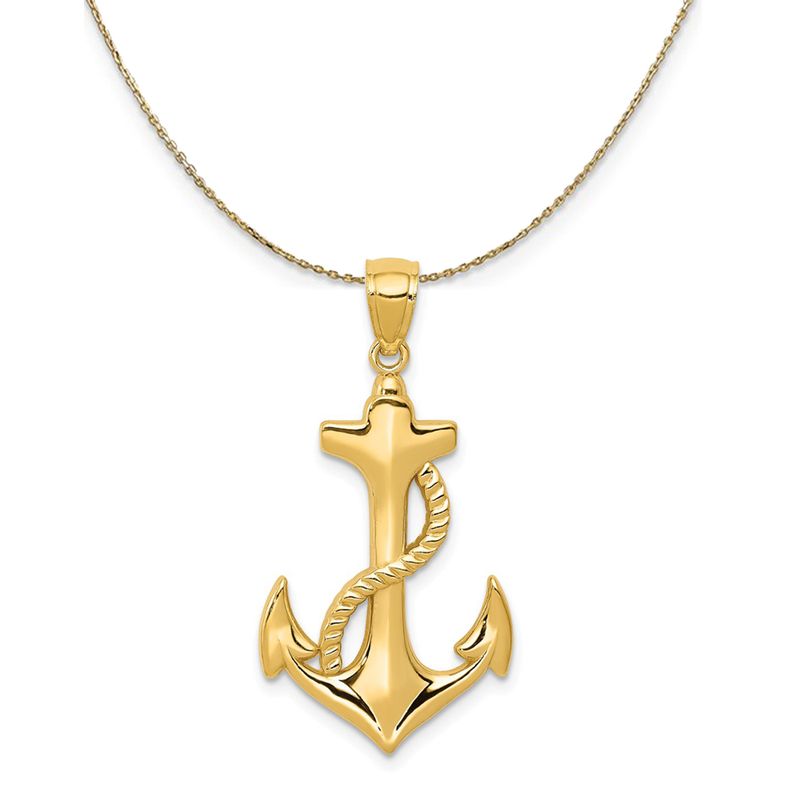 14k Yellow Gold Polished Anchor With Rope Necklace - 16 Inch
